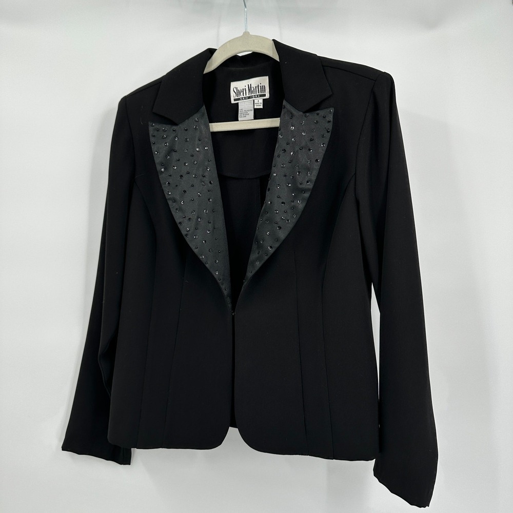 Womens Old Money Blazer Size 8 Tuxedo Evening Jacket Cocktail Beaded Black